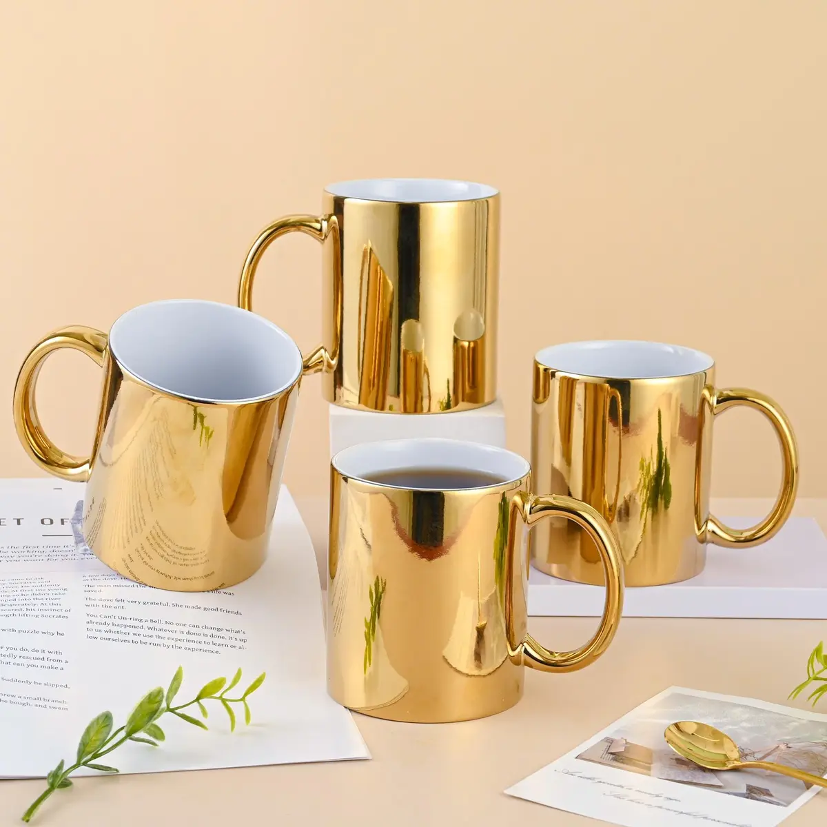 BYCNZB Gold Ceramic Coffee Mugs Set of 4 | 355ml (12oz) Modern Drinking Cups - view 7