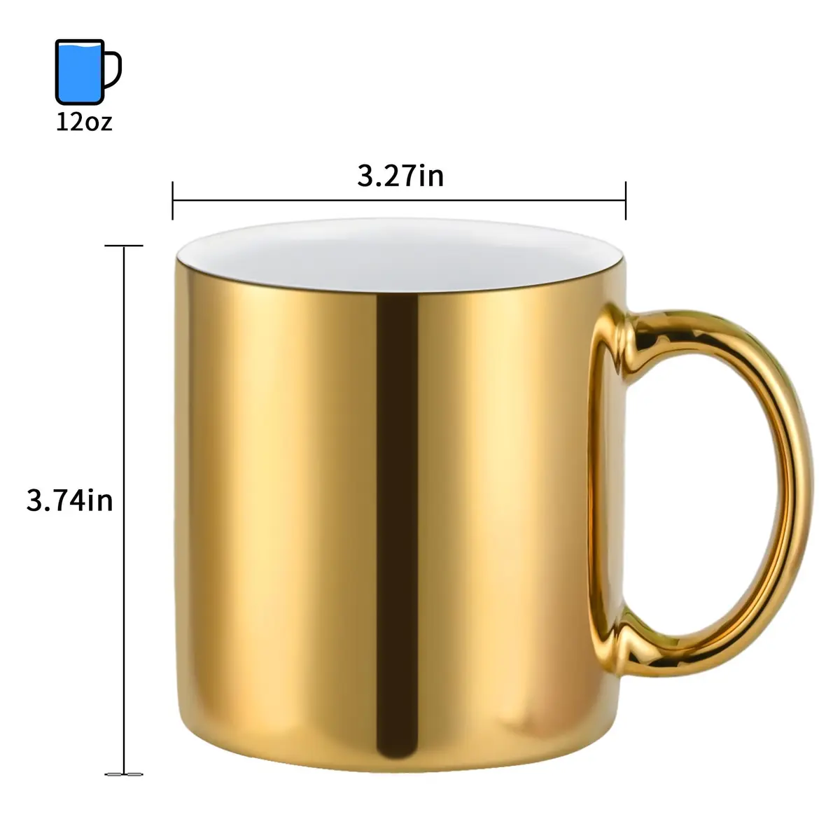 BYCNZB Gold Ceramic Coffee Mugs Set of 4 | 355ml (12oz) Modern Drinking Cups - view 2