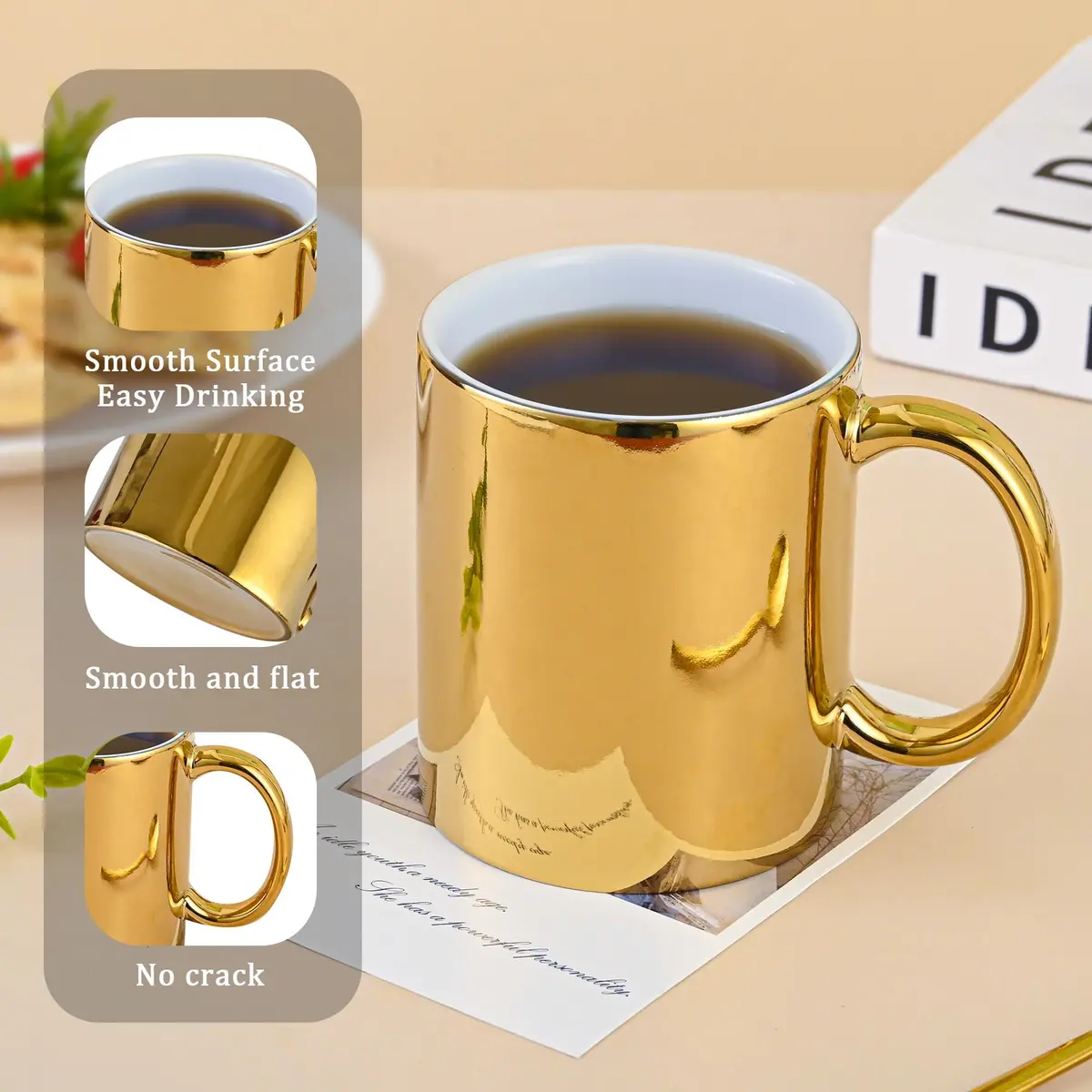 BYCNZB Gold Ceramic Coffee Mugs Set of 4 | 355ml (12oz) Modern Drinking Cups - view 4