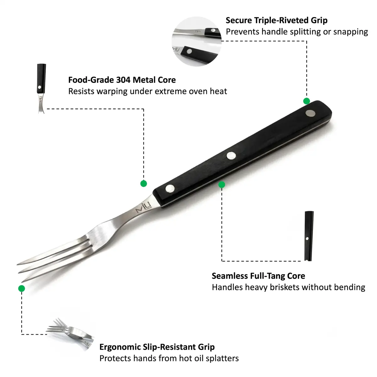 WALLFARM Stainless Steel 3 Prong Granny Fork, 10 Inch | Compact Kitchen Carving & Serving Tool - view 3