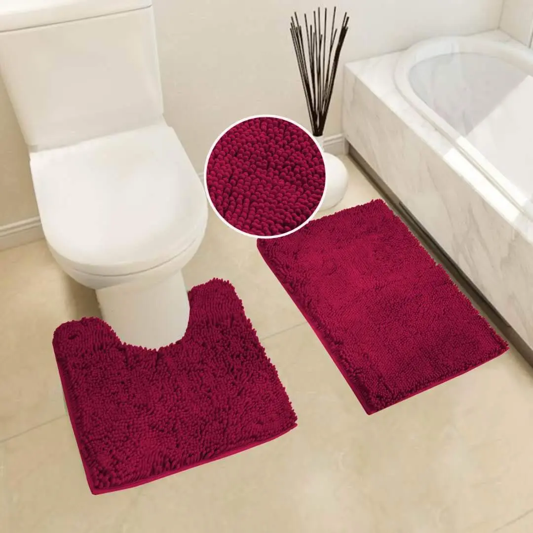 Linen Plus Chenille Soft Rug Anti-Slip Bath Set | Microfiber Bathroom Accessory (19" x 31") - view 2