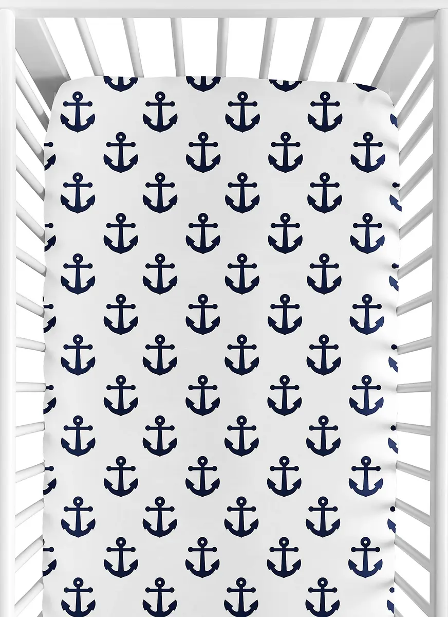 Sweet Jojo Designs Nautical Crib Sheet - Blue Anchors - 132cm x 71cm x 20cm (52in x 28in x 8in) - main product image