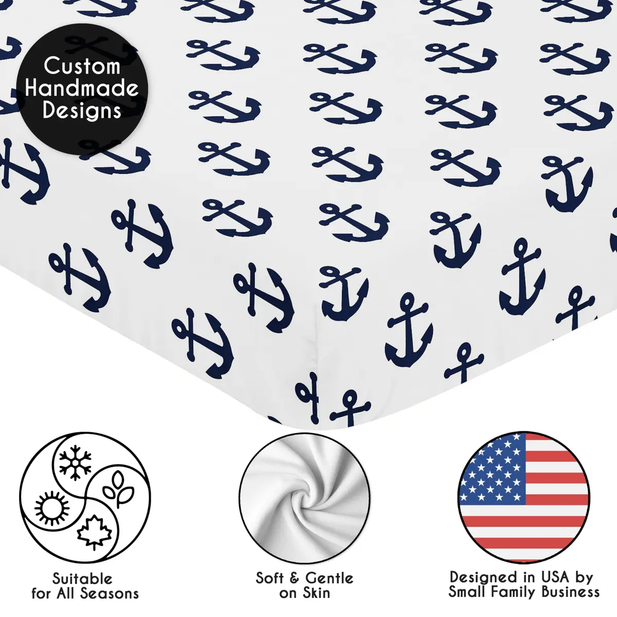 Sweet Jojo Designs Nautical Crib Sheet - Blue Anchors - 132cm x 71cm x 20cm (52in x 28in x 8in) - view 5