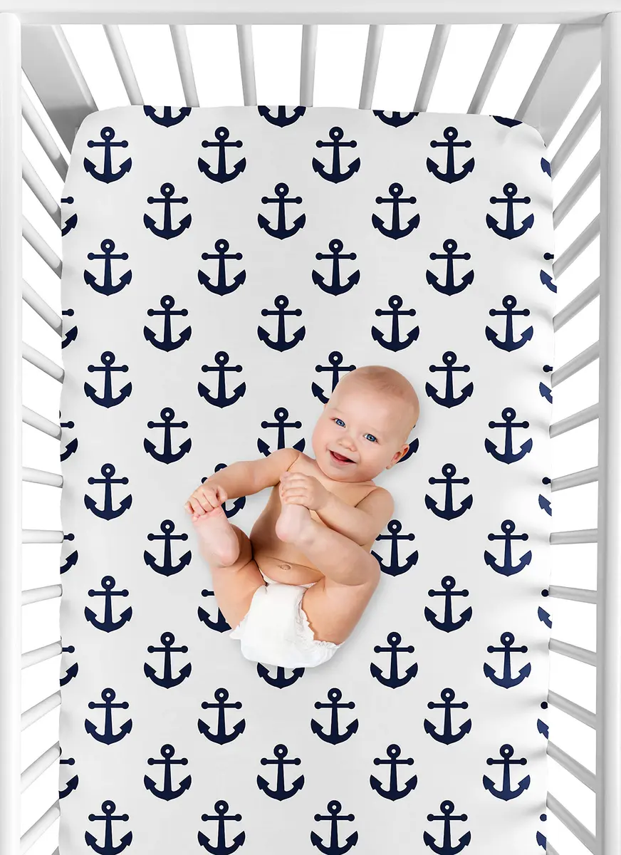 Sweet Jojo Designs Nautical Crib Sheet - Blue Anchors - 132cm x 71cm x 20cm (52in x 28in x 8in) - view 6