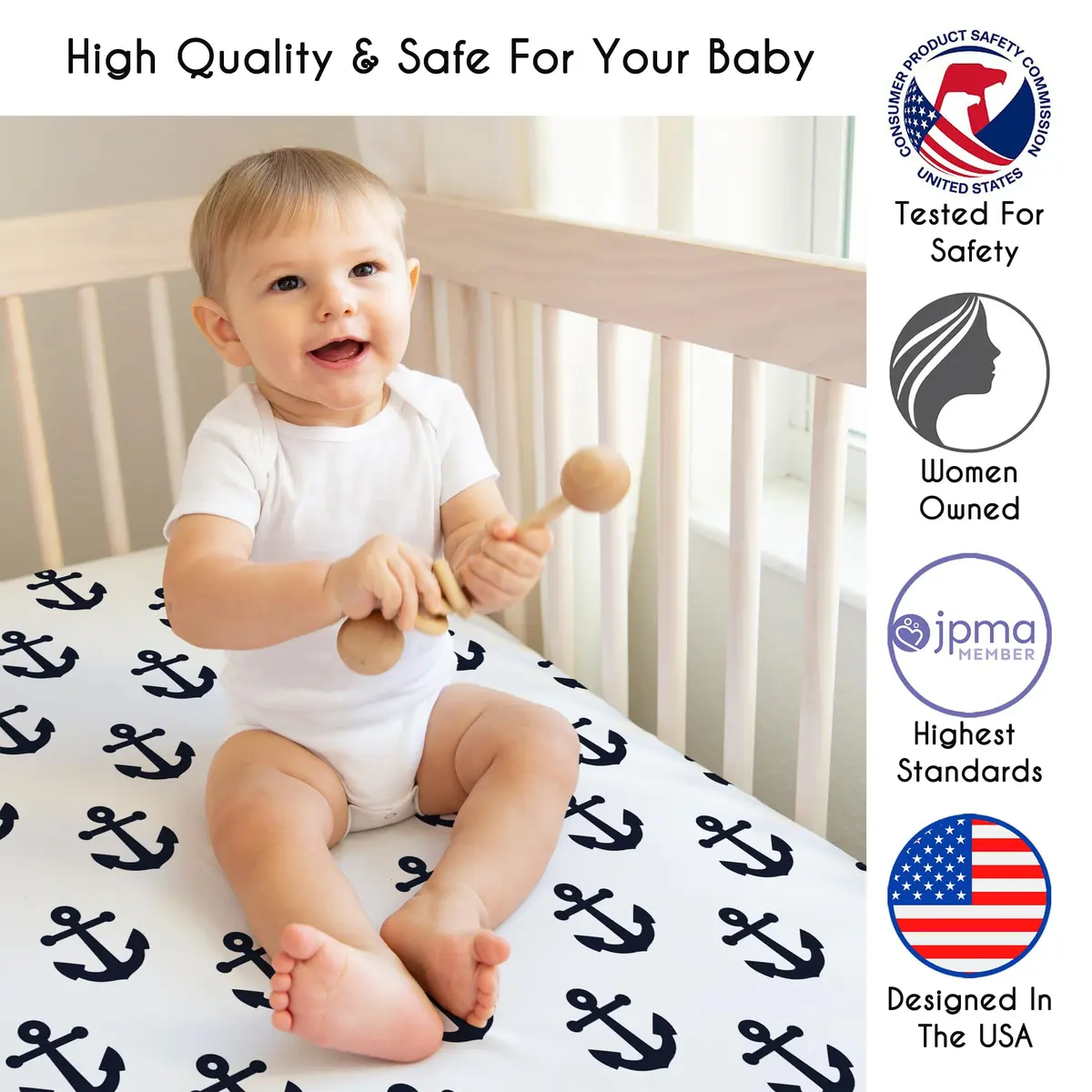 Sweet Jojo Designs Nautical Crib Sheet - Blue Anchors - 132cm x 71cm x 20cm (52in x 28in x 8in) - view 3