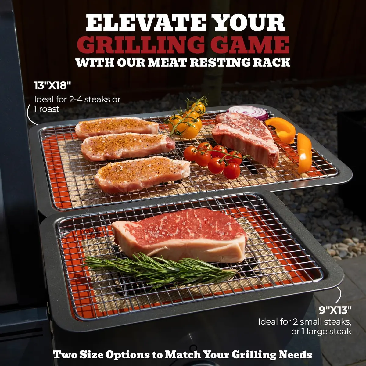 Trinity Provisions Large Meat Resting Pan with Wire Rack and Silicone Mat, 19 x 13 Inches (48.3 x 33 cm) | For Roasts, Steaks, BBQ, Bacon - view 2