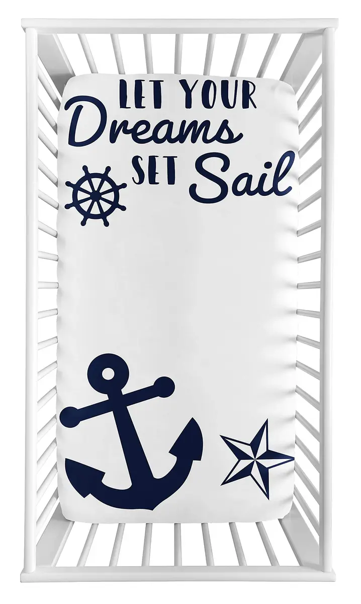 Sweet Jojo Designs Navy Blue White Anchors Fitted Crib Sheet 52x28 in | Nautical Ocean Sailboat Theme - view 2