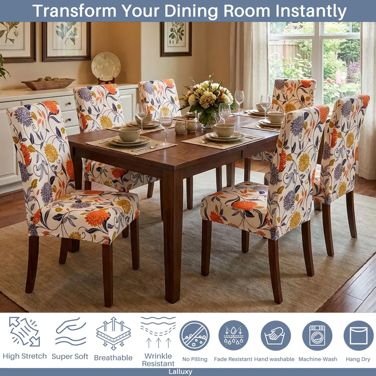 Lalluxy Stretchy Washable Parson Dining Chair Covers Set of 4 | Wrinkle-Resistant, Easy Care, Perfect Fit - view 3