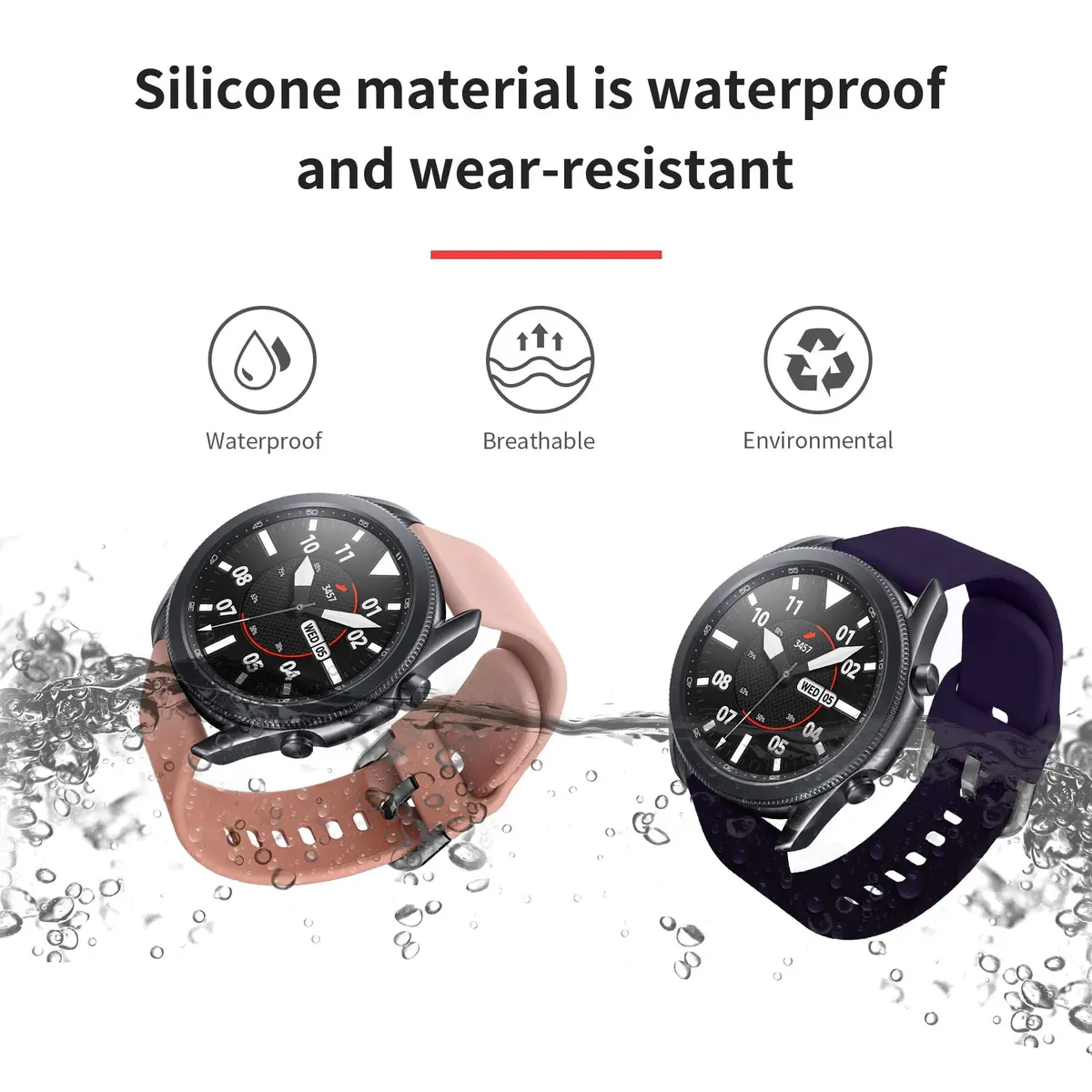 Five Star Online 22mm Smart Watch Bands Compatible with Samsung Galaxy Watch 3 45mm & Gear S3, Soft Silicone Sport Strap, Large Size (165-216mm Wrist) - view 9