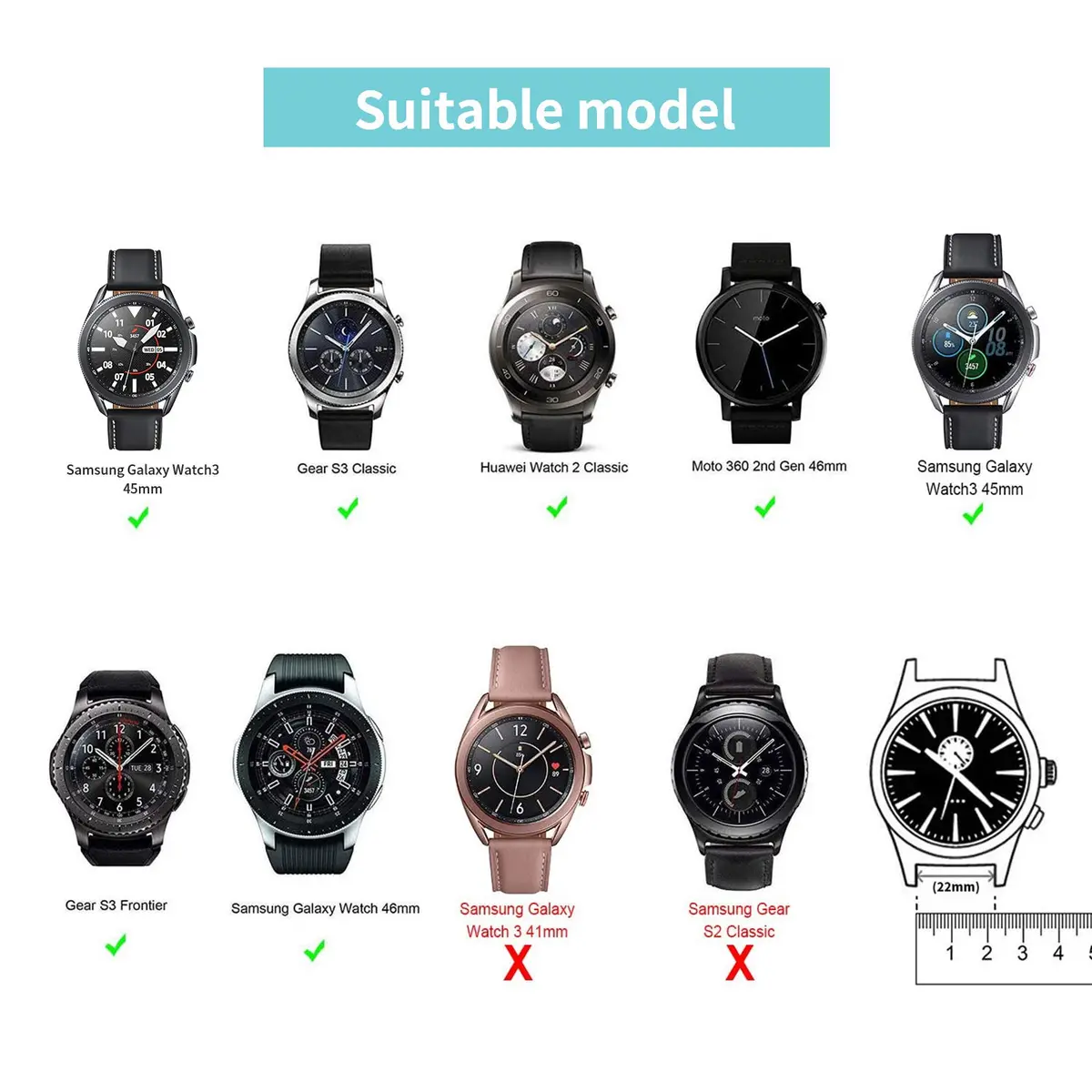 Five Star Online 22mm Smart Watch Bands Compatible with Samsung Galaxy Watch 3 45mm & Gear S3, Soft Silicone Sport Strap, Large Size (165-216mm Wrist) - view 2