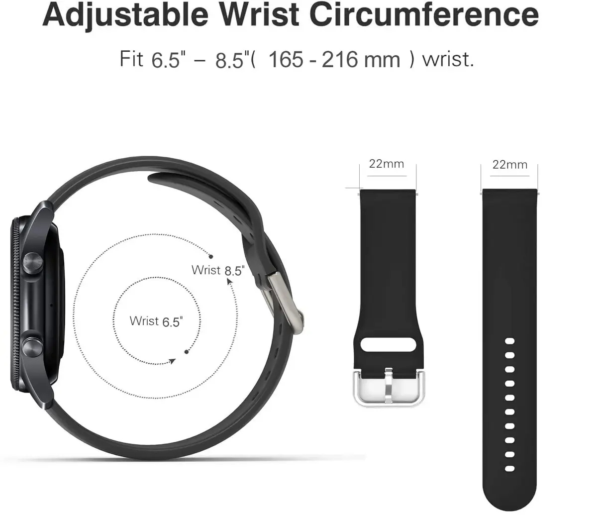 Five Star Online 22mm Smart Watch Bands Compatible with Samsung Galaxy Watch 3 45mm & Gear S3, Soft Silicone Sport Strap, Large Size (165-216mm Wrist) - view 3