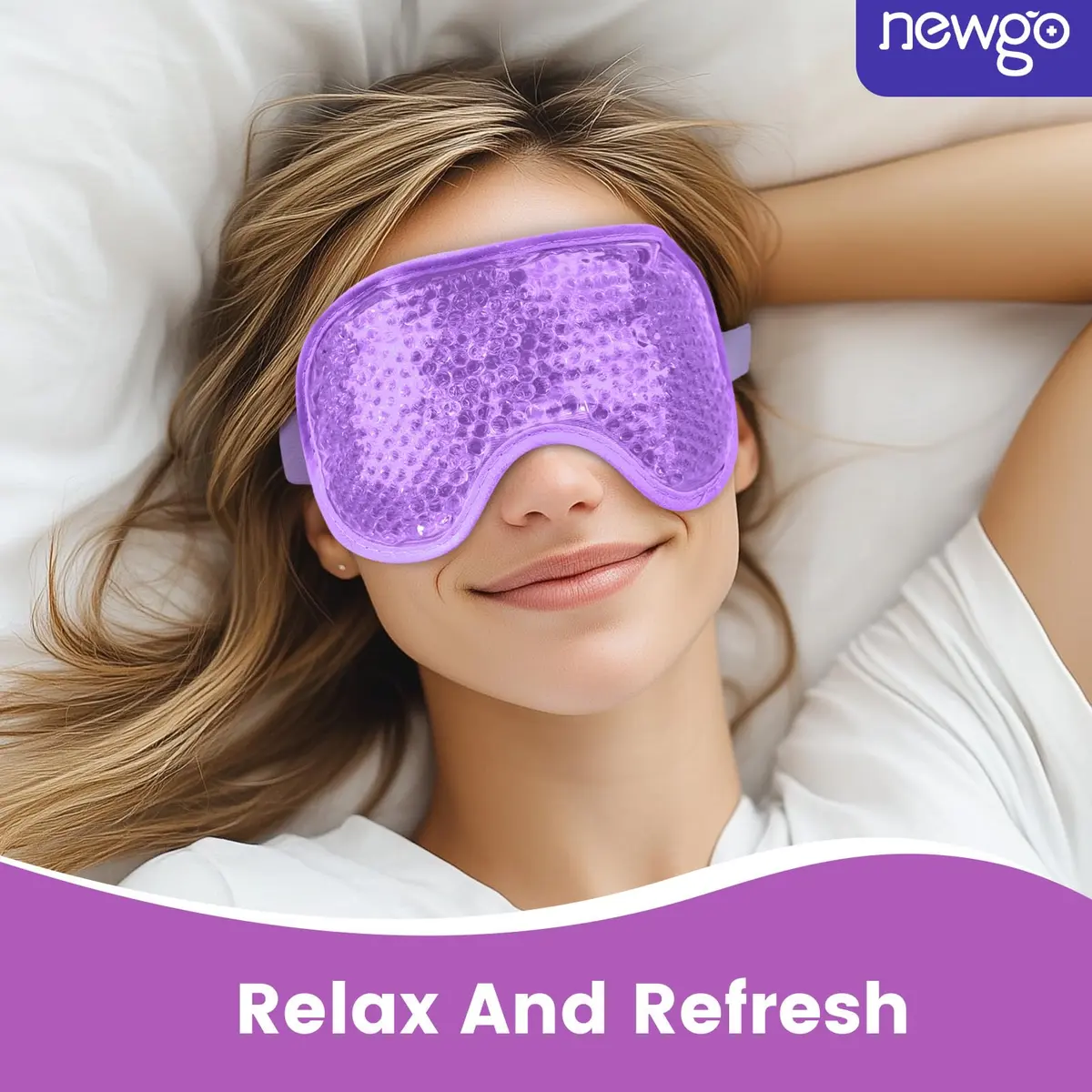 NEWGO Cooling Gel Eye Mask Reusable Cold Pack for Puffy Eyes & Dark Circles 8.1x3.9 Inch | Dual Temperature Relief - view 6