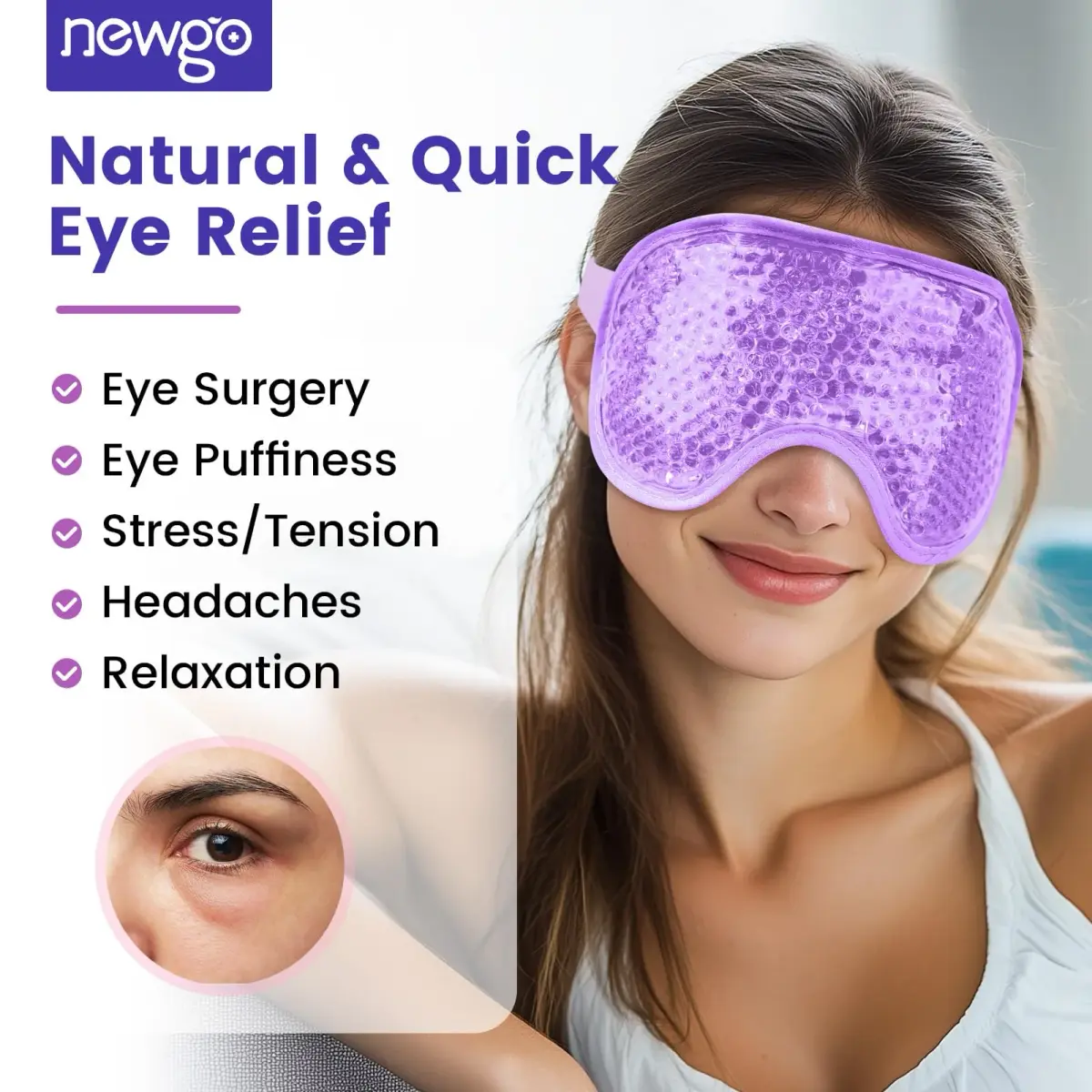 NEWGO Purple Cooling Eye Mask (1 Pack) - Reusable Gel Ice Pack for Puffy Eyes & Migraine Relief - view 2