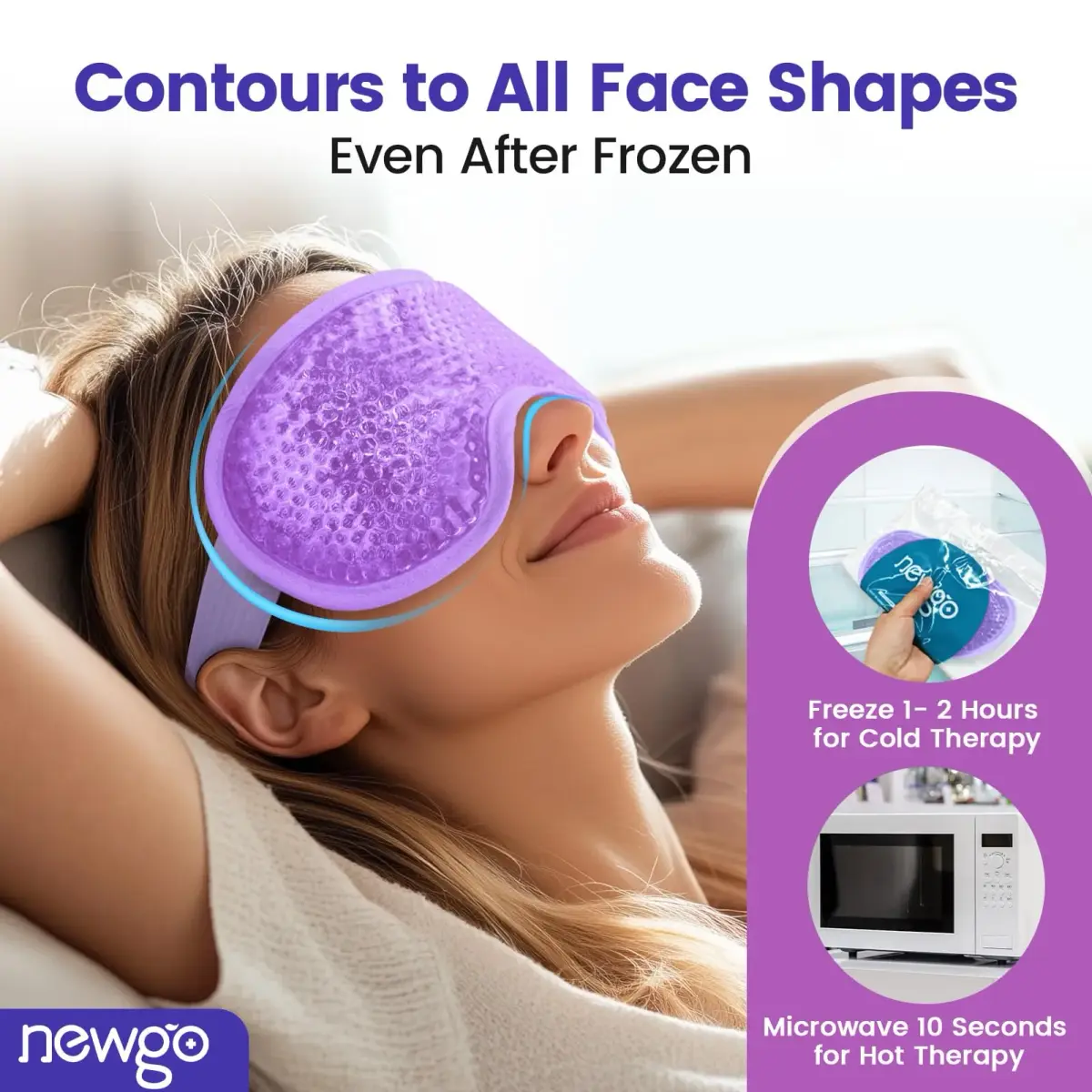 NEWGO Purple Cooling Eye Mask (1 Pack) - Reusable Gel Ice Pack for Puffy Eyes & Migraine Relief - view 3