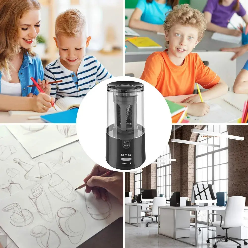 AFMAT Electric Pencil Sharpener - Auto Stop, Fast Sharpening, Plug-in for 6-12mm Pencils | Classroom, Office, Home Use - view 7