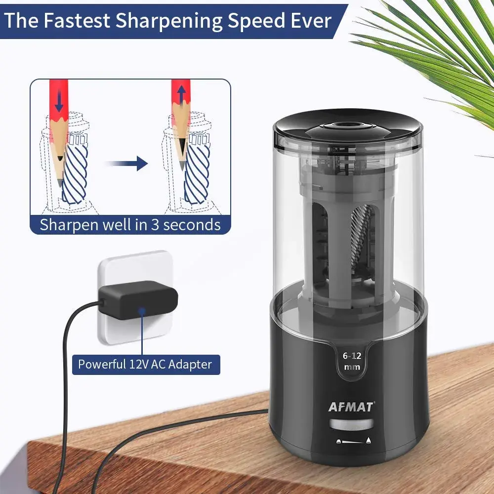 AFMAT Electric Pencil Sharpener - Auto Stop, Fast Sharpening, Plug-in for 6-12mm Pencils | Classroom, Office, Home Use - view 3