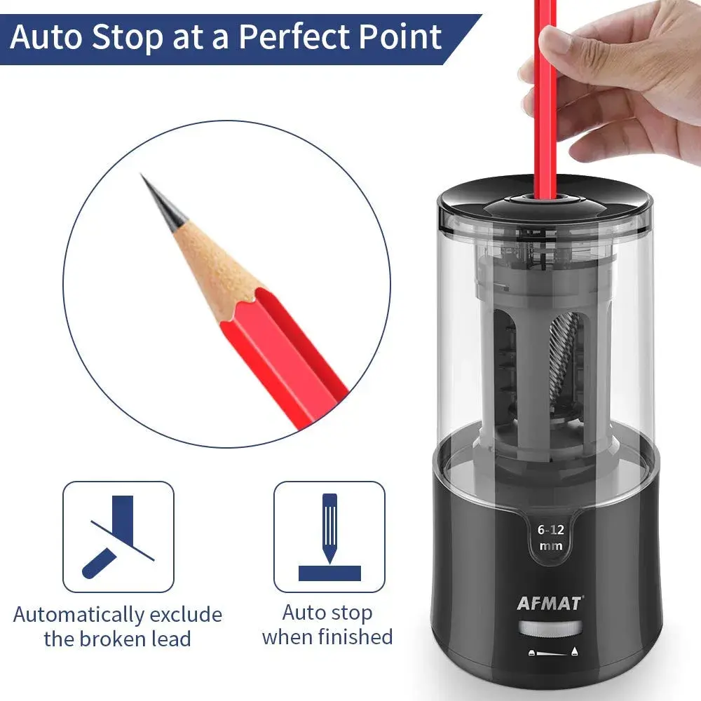 AFMAT Electric Pencil Sharpener - Auto Stop, Fast Sharpening, Plug-in for 6-12mm Pencils | Classroom, Office, Home Use - view 4