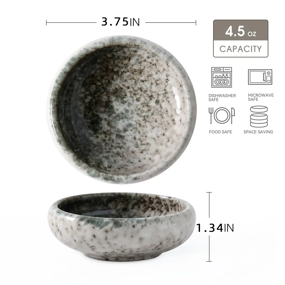 Uaral Emerald Green Ceramic Dipping Bowls Set of 6 | 118ml (4.5 oz) Japanese Style Pinch Bowls - view 6