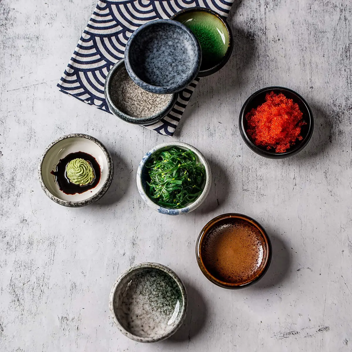 Uaral Emerald Green Ceramic Dipping Bowls Set of 6 | 118ml (4.5 oz) Japanese Style Pinch Bowls - view 3