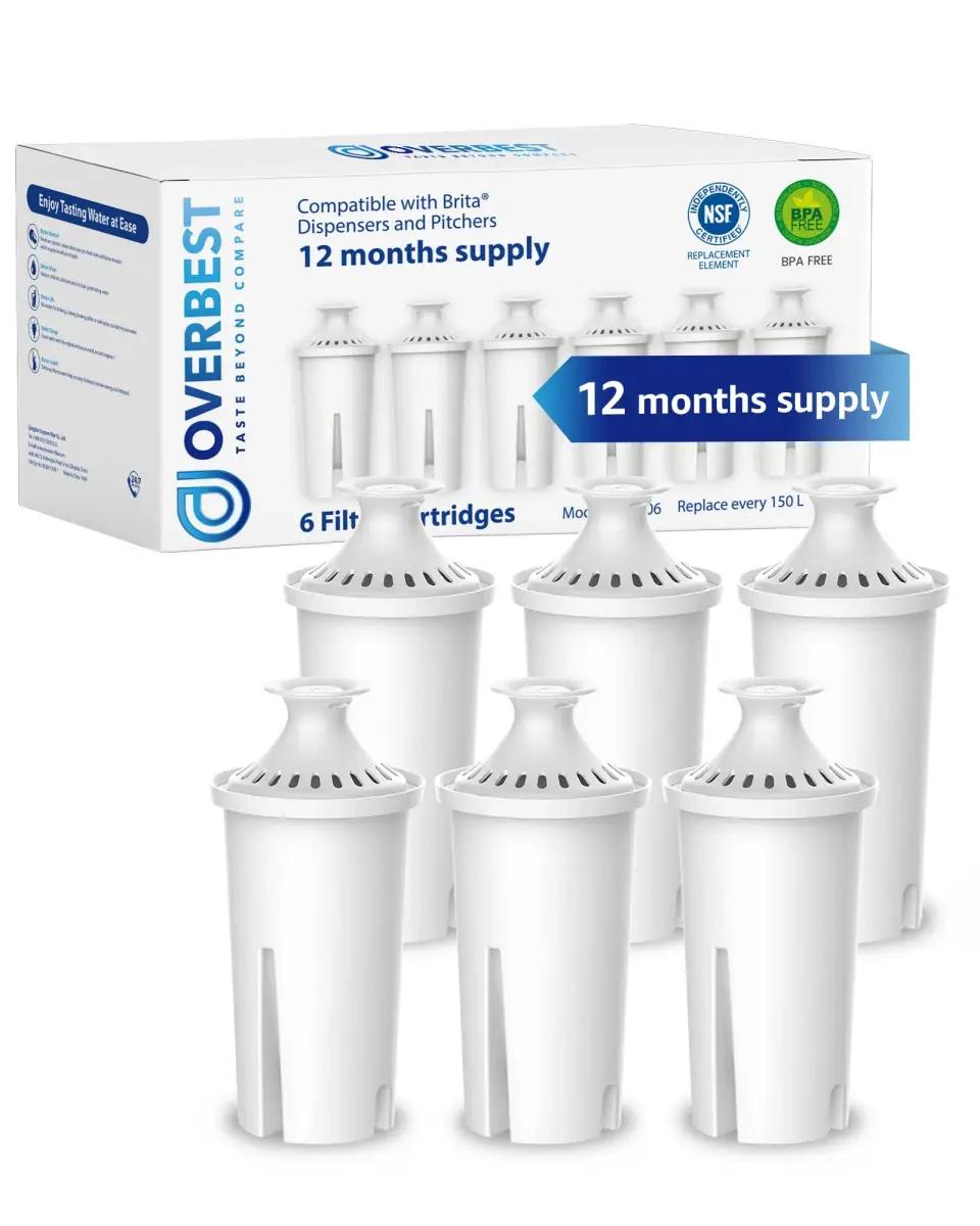 Overbest Pitcher Water Filter Replacement for Brita® Filters, 6 Pack | NSF Certified for Chlorine Reduction - main product image