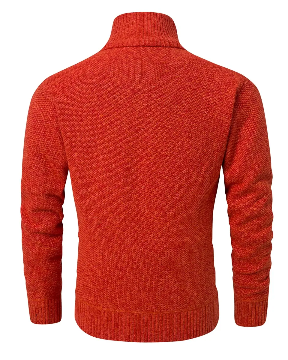 Vcansion Men's Casual Slim Fit Full Zip Thick Knit Cardigan Sweater with Pockets Orange-red | Classic Warmth & Style - view 3