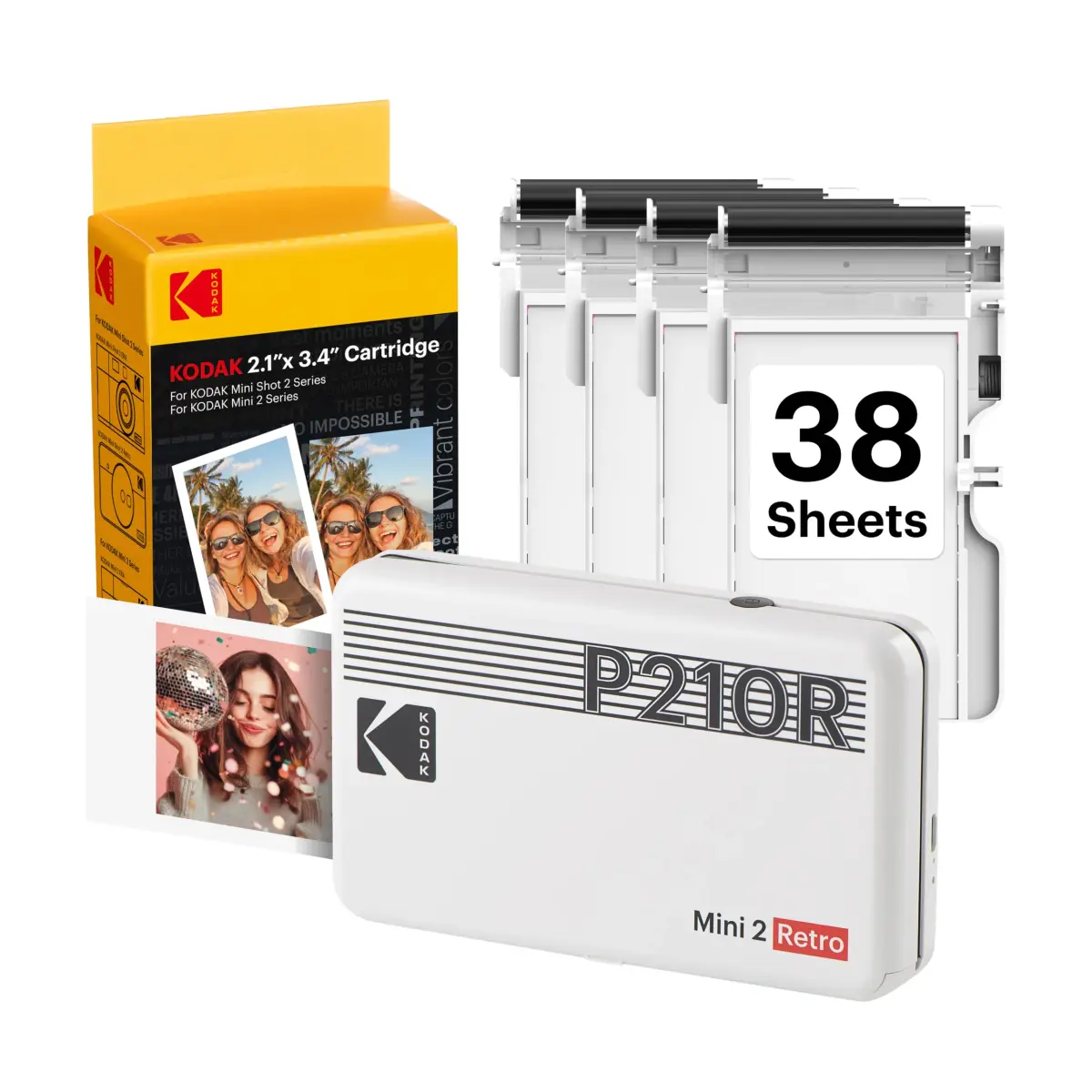 KODAK Mini 2 Retro Portable Photo Printer - White, Includes 38 Photo Sheets - main product image