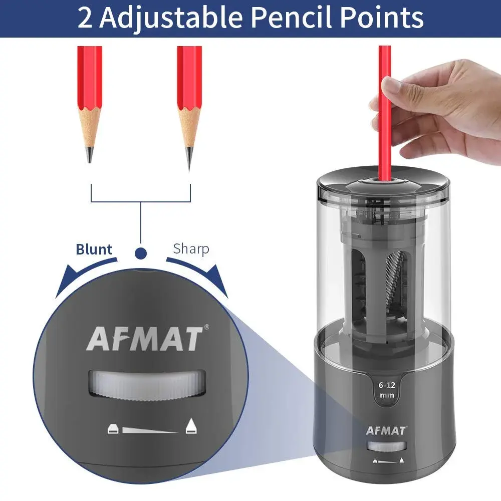 AFMAT Electric Pencil Sharpener, Heavy Duty for 6-12mm Pencils, Auto Stop, Fast & Sharp, Plug-in for Office/Home (Gray, 1 Unit) - view 6