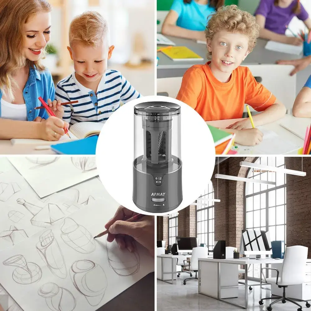 AFMAT Electric Pencil Sharpener, Heavy Duty for 6-12mm Pencils, Auto Stop, Fast & Sharp, Plug-in for Office/Home (Gray, 1 Unit) - view 7