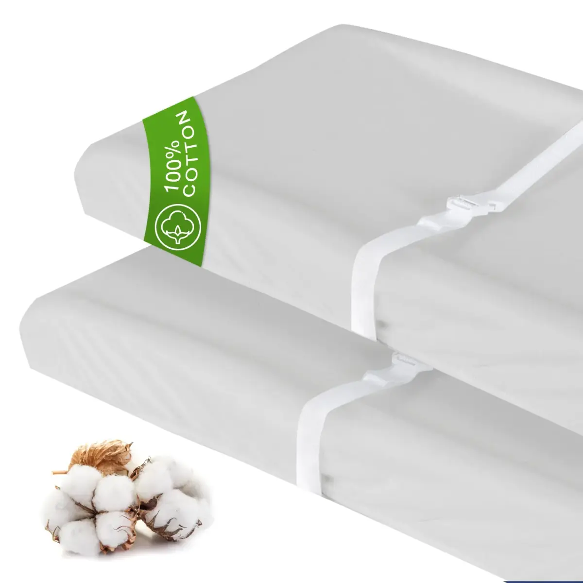 Moonsea Grey Cotton Changing Pad Cover (32" x 16") - Soft, Breathable, Hypoallergenic - main product image