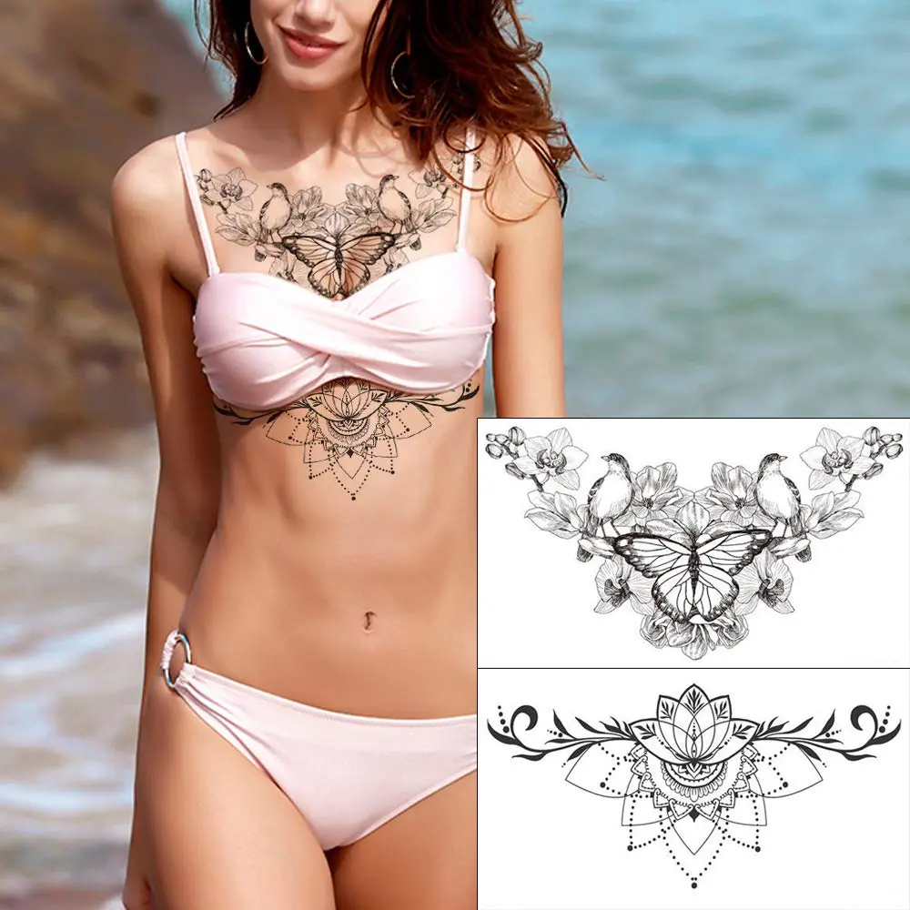 Glaryyears 3D Realistic Chest Underboob Temporary Tattoos for Women | Pack of 6 Large Waterproof Designs - view 3