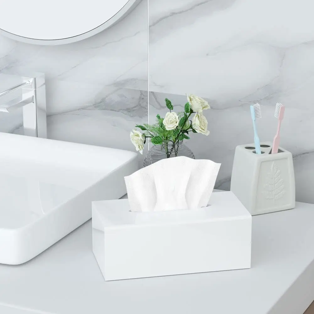 HIIMIEI Acrylic Tissue Box Cover White Rectangular 25cm x 13cm x 11.4cm | Modern Desk Decor - view 6