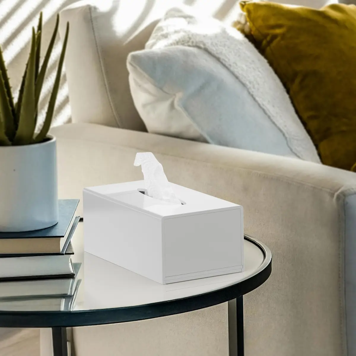 HIIMIEI Acrylic Tissue Box Cover White Rectangular 25cm x 13cm x 11.4cm | Modern Desk Decor - view 2