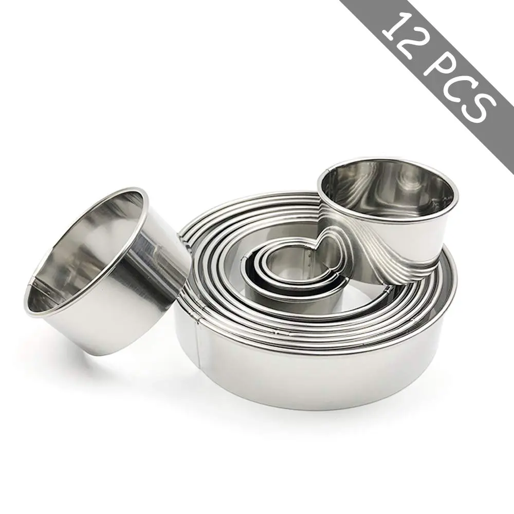 RIHAI Stainless Steel Round Cookie Cutter Set, 12 Pieces | Durable, Rust-Resistant Baking Tools - view 3