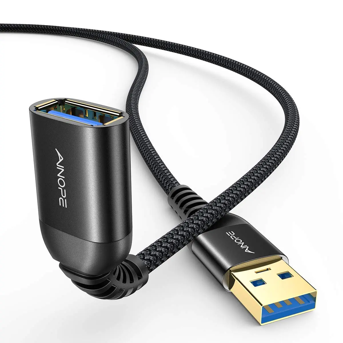AINOPE 2 Pack USB 3.0 Extension Cable 2m (6.6ft) Black | High Speed Data Transfer & Charging - main product image