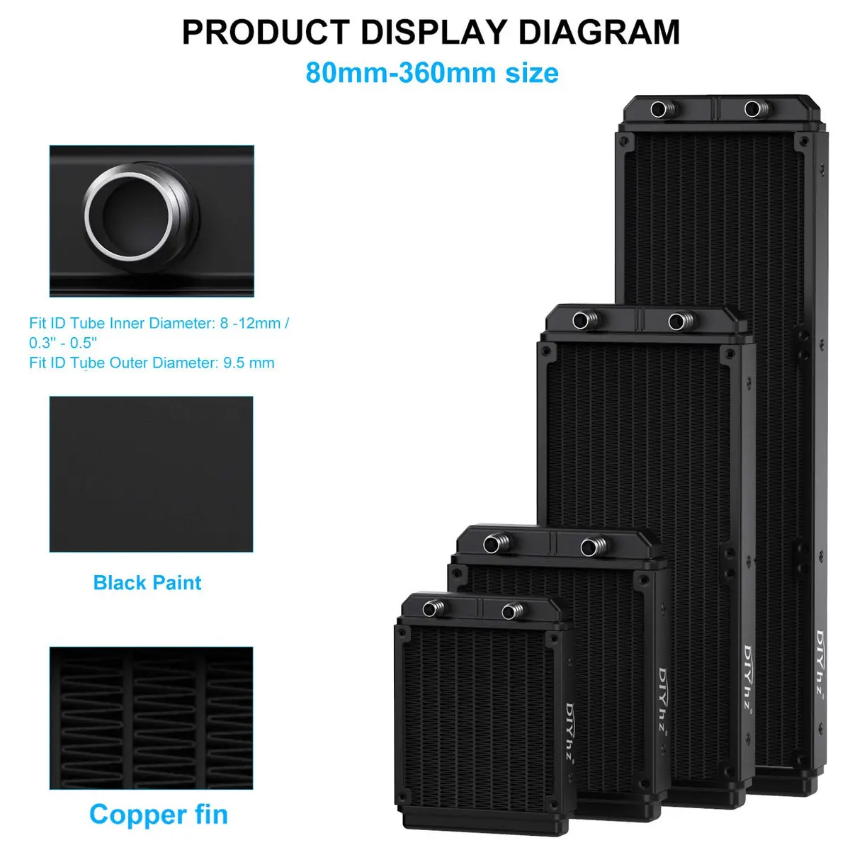 DIYhz 360mm Aluminum Water Cooling Radiator (39.5cm x 12cm x 3cm) | 12-Pipe Heat Exchanger for CPU PC Laser Water Cool System - view 5