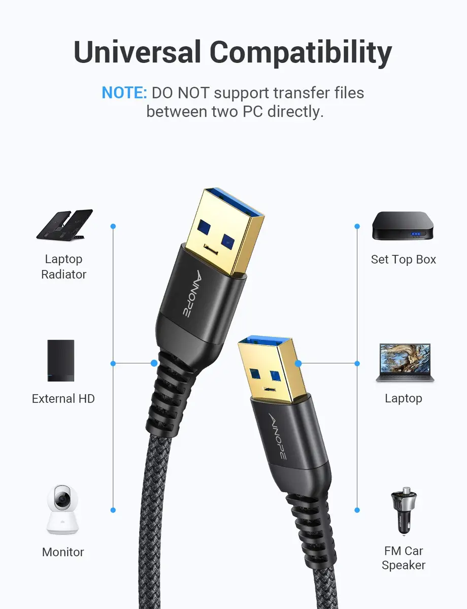 AINOPE USB to USB Cable 3.3FT | Double End Type A Cord for Data Transfer, Never Rupture, Compatible with External Hard Drives & Devices - view 7