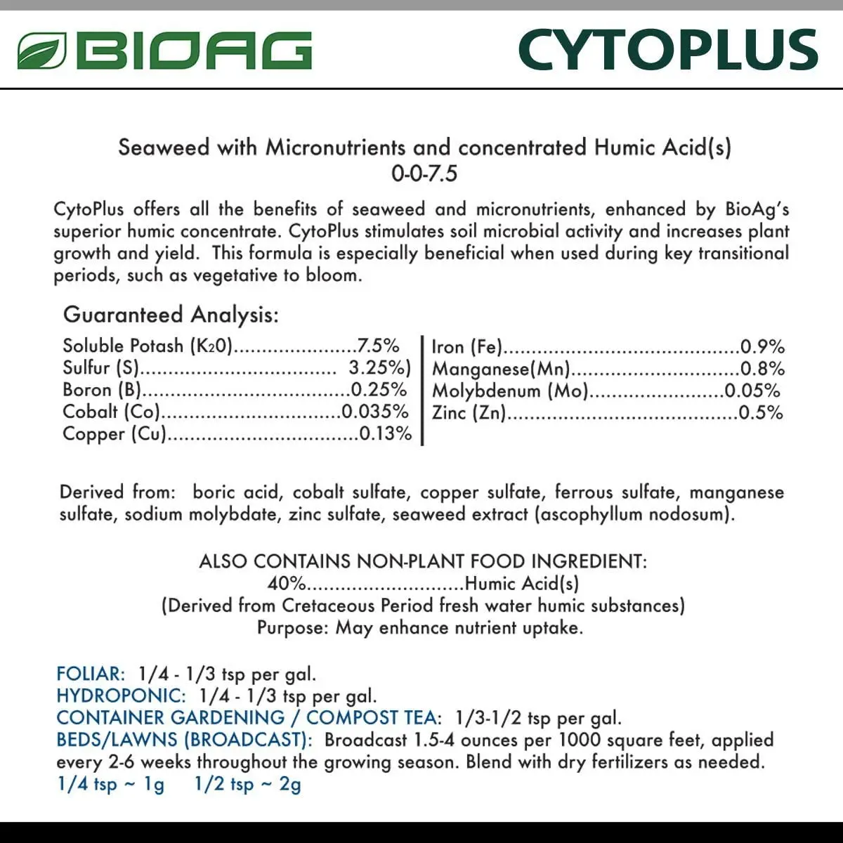 BioAg CytoPlus Organic Humic Acid Plus Seaweed Extract, 300g | Soil & Plant Growth Booster - view 3