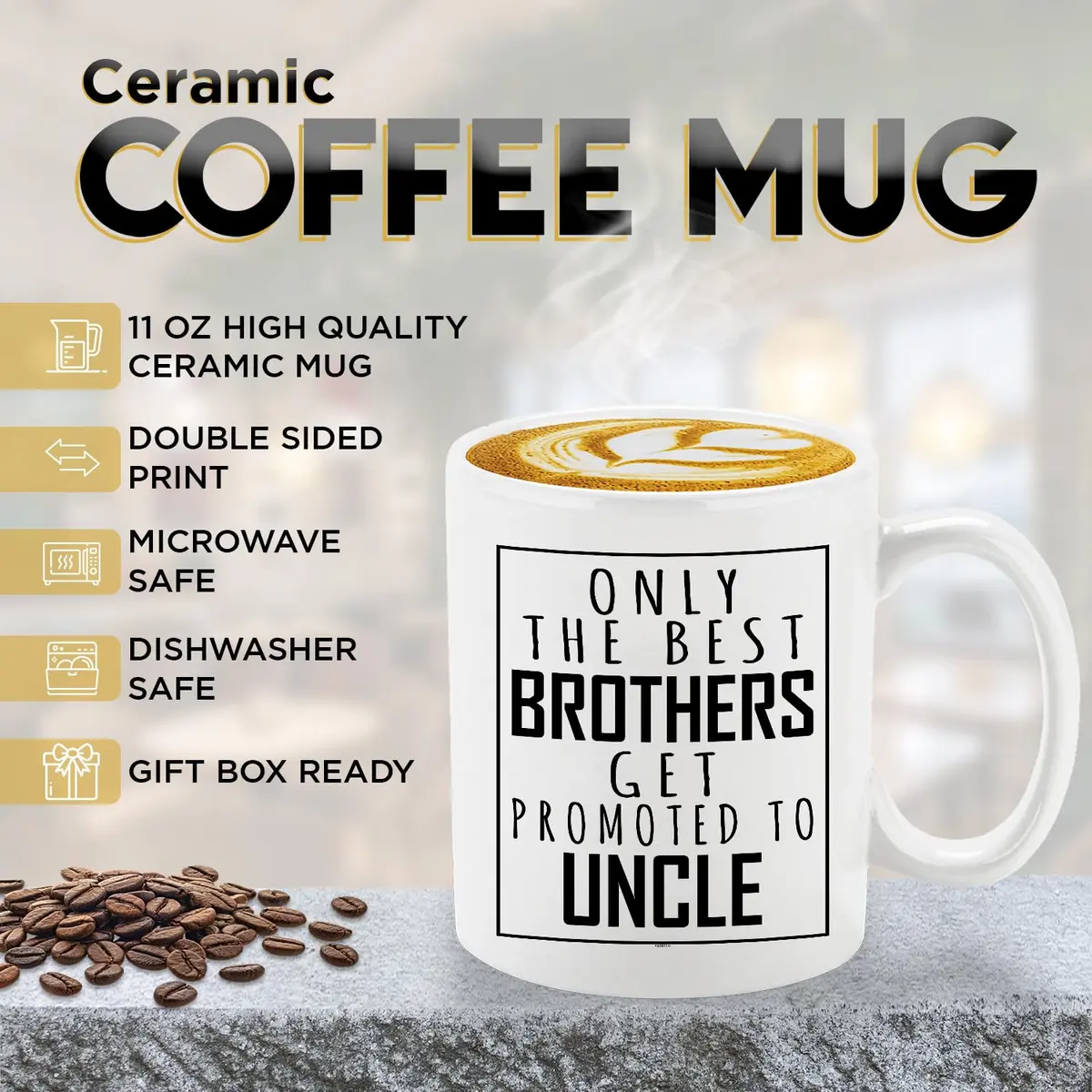 Veracco Uncle Mug, Promoted to Uncle Pregnancy Announcement Gift, Ceramic Coffee Mug 325ml (11 fl oz) - view 2