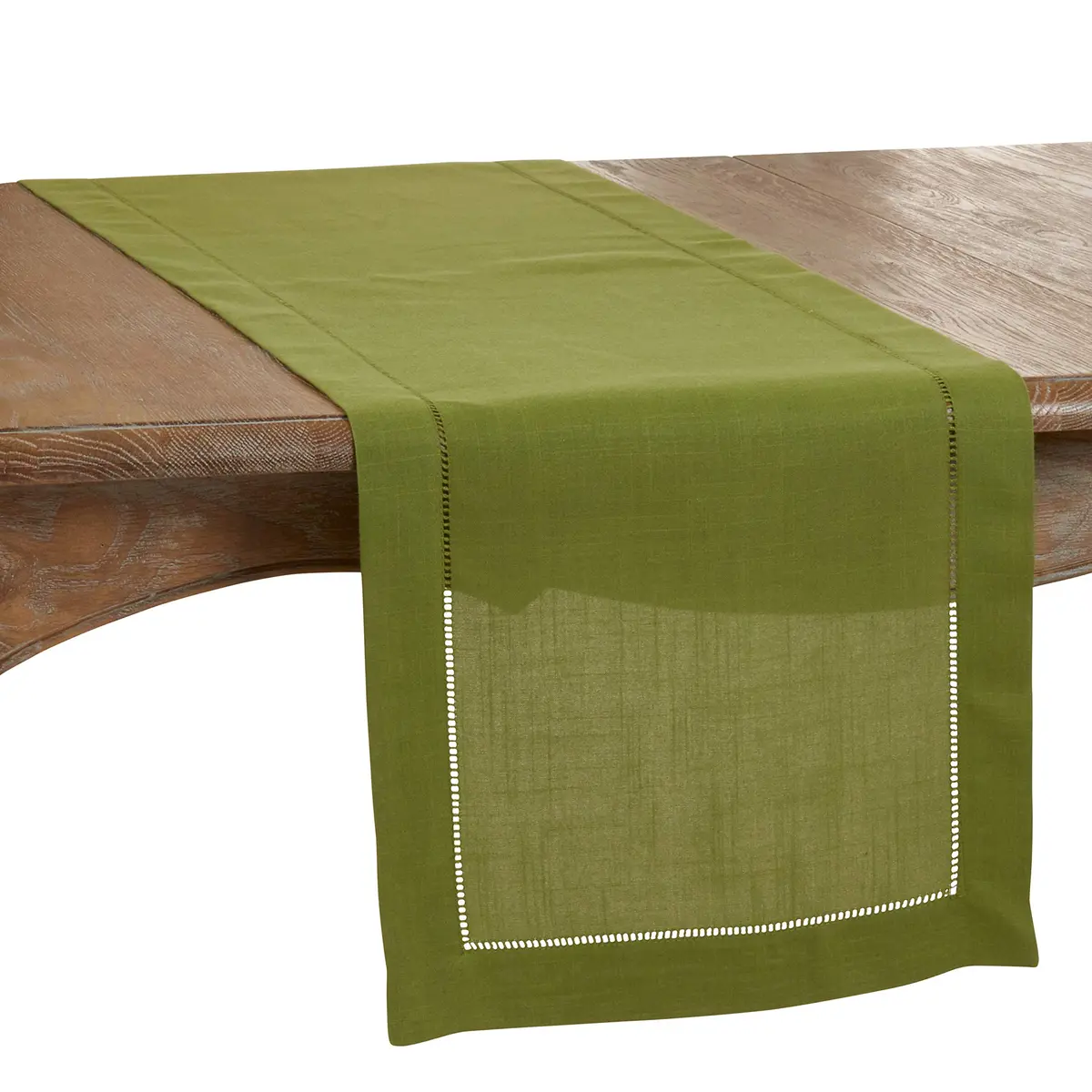 SARO LIFESTYLE Classic Hemstitch Table Runner 183 cm (72 in) Kiwi | Elegant Everyday Table Runner with Textured Fabric - main product image