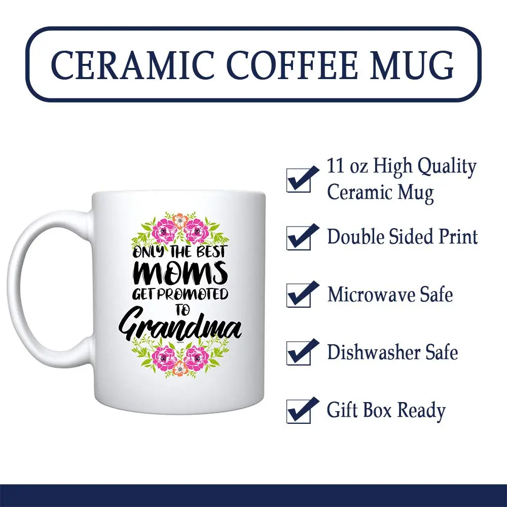 Veracco 'Only The Best Moms Get Promoted to Grandma' Ceramic Coffee Mug 325ml (11oz) | Surprise Pregnancy Announcement Gift - view 3