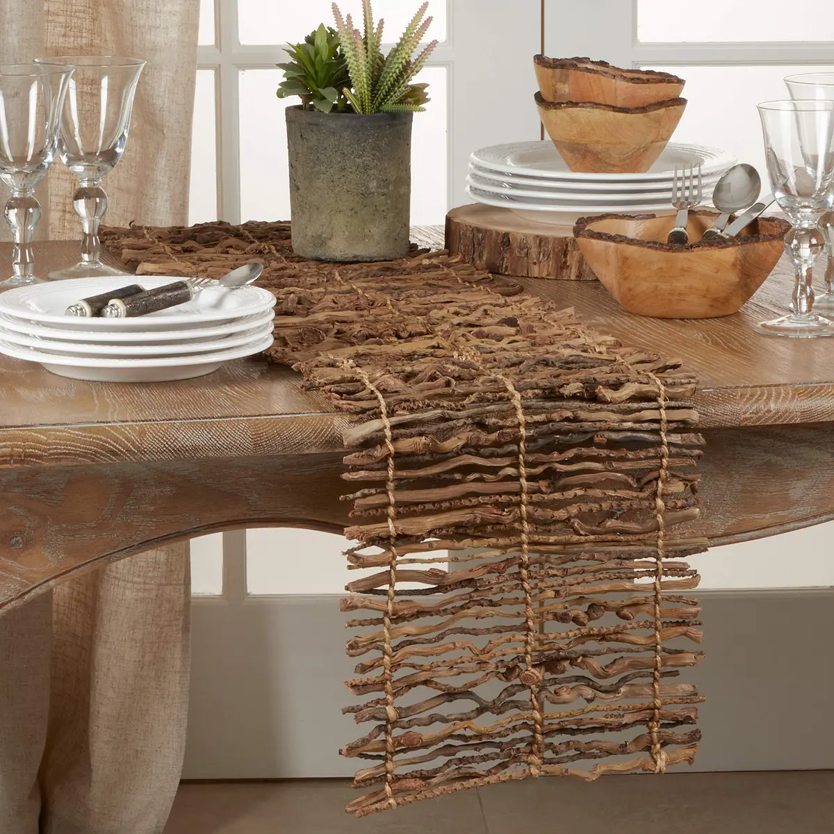 SARO LIFESTYLE Handwoven Manggar Coconut Table Runner 30cm (12") x 183cm (72") | Natural Textured Decorative Runner - view 3
