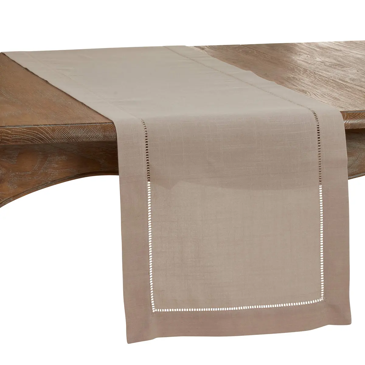 SARO LIFESTYLE Classic Hemstitch Table Runner 183 cm (72") | Elegant Taupe Runner for Dining Tables - main product image