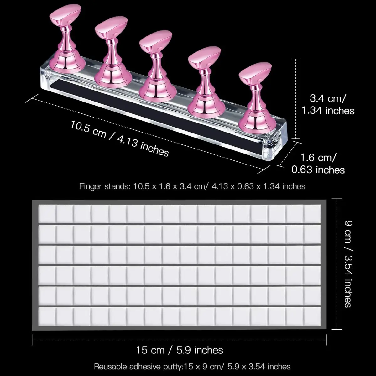 Blulu Magnetic Nail Art Practice Stands with Adhesive Putty (2 Sets, Metal Pink) | For Beginners & Salon Artists - view 4