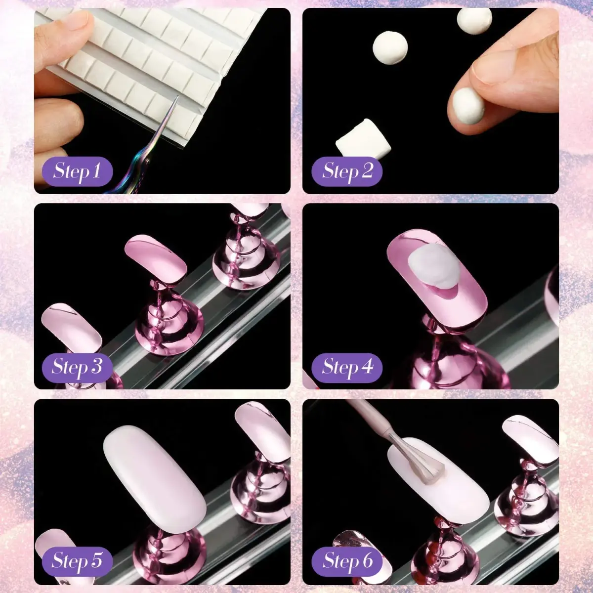 Blulu Magnetic Nail Art Practice Stands with Adhesive Putty (2 Sets, Metal Pink) | For Beginners & Salon Artists - view 5