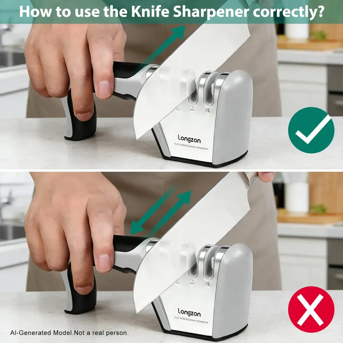 Longzon 4-Stage Knife Sharpener with Glove | 22.9 cm (9.06") - view 4