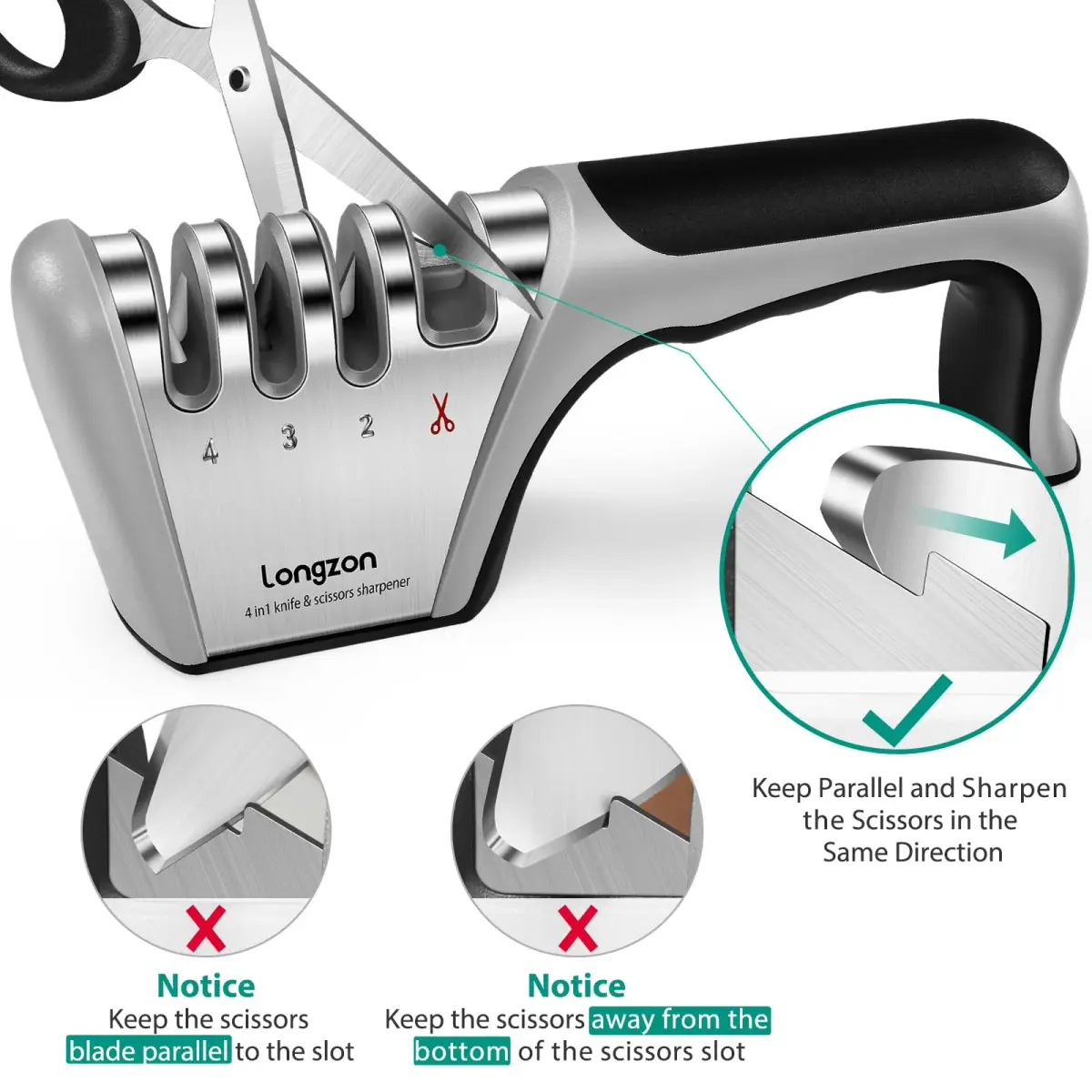 Longzon 4-Stage Knife Sharpener with Glove | 22.9 cm (9.06") - view 6