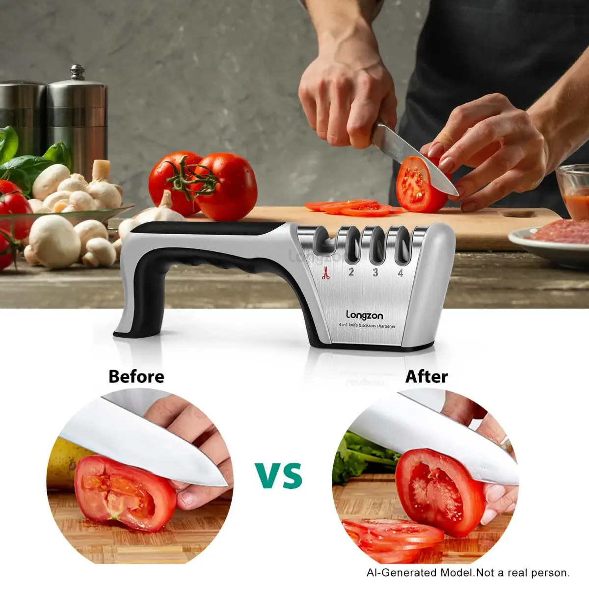 Longzon 4-Stage Knife Sharpener with Glove | 22.9 cm (9.06") - view 7