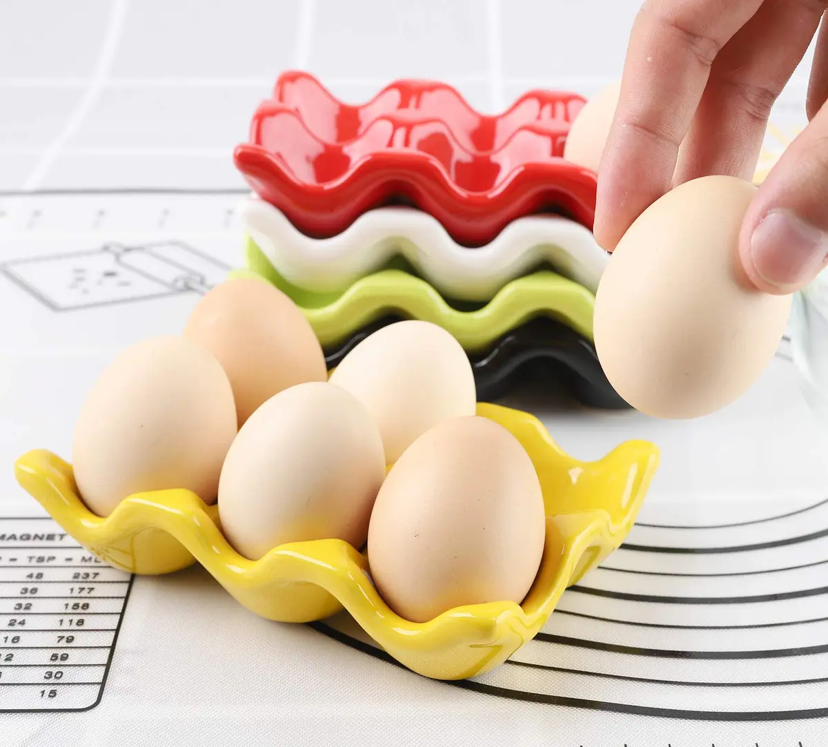 forkmannie Ceramic Egg Holder 6 Cups | Modern Kitchen Storage & Egg Organizer - view 5