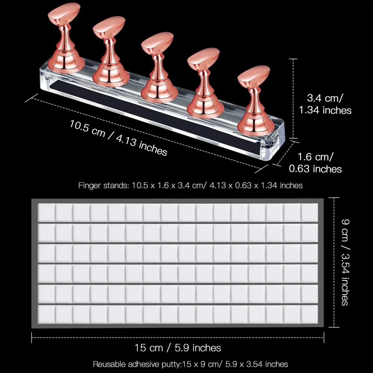 Blulu Magnetic Nail Art Practice Stands Set with 96 Putty Pieces | Metal Rose Gold, 2 Sets - view 4