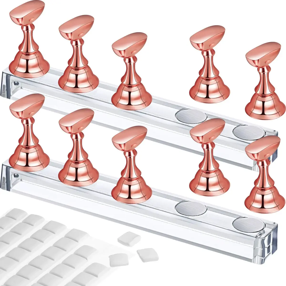 Blulu Magnetic Nail Art Practice Stands Set with 96 Putty Pieces | Metal Rose Gold, 2 Sets - main product image